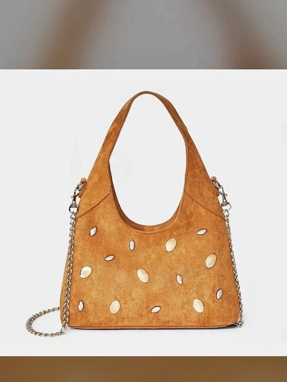 Faux Suede Mini Studded Slouchy Chain Handbag - Universal Thread⢠Tan